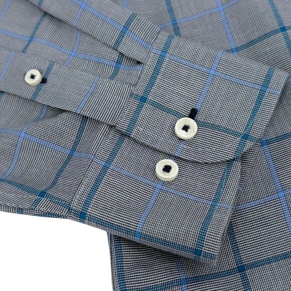 UNTUCKit Men's Ortman Wrinkle Free Relaxed Long Sleeve Shirt Gray/Blue Plaid XL - Picture 5 of 11